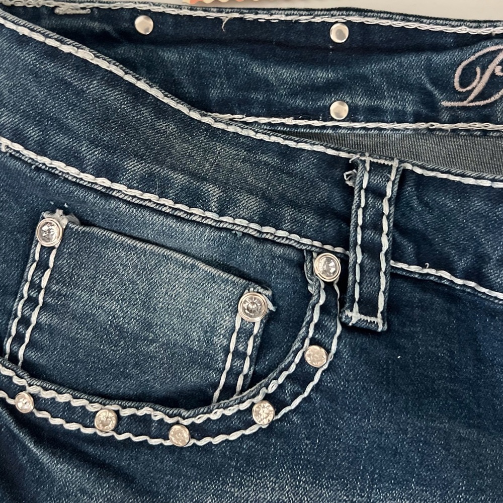 NWT P4:13 35 Cross Rhinestones Stitched Straight Leg Jeans Western Cowgirl - Picture 5 of 6